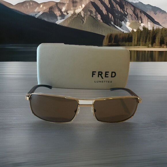 Used FRED LUNETTES Sunglasses Ellesmere C2 206 63-16 140 Gold Frame Brown Lense - Picture 1 of 7